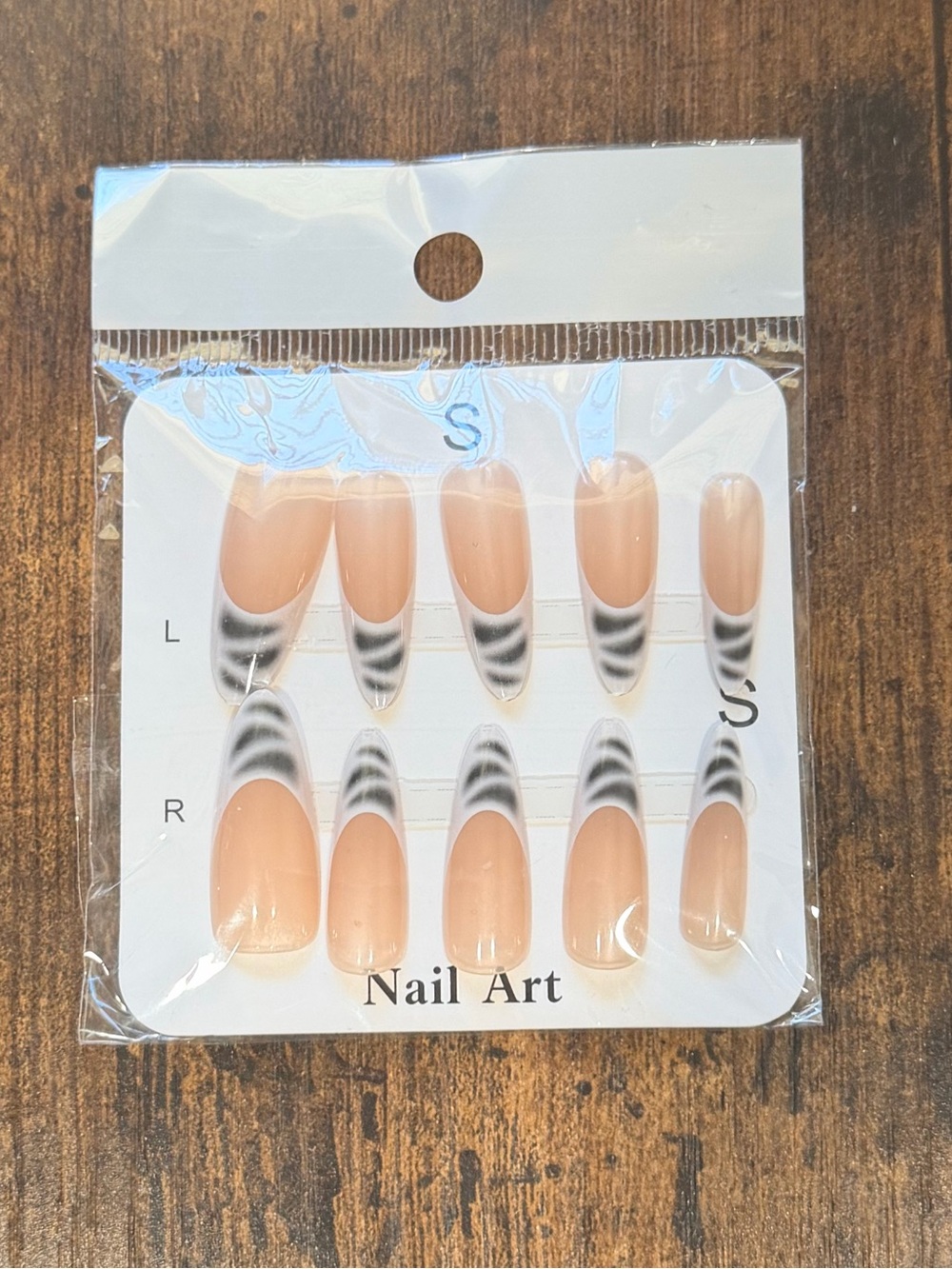 Nude & Black Stripe Press-On Nails - Nail Art